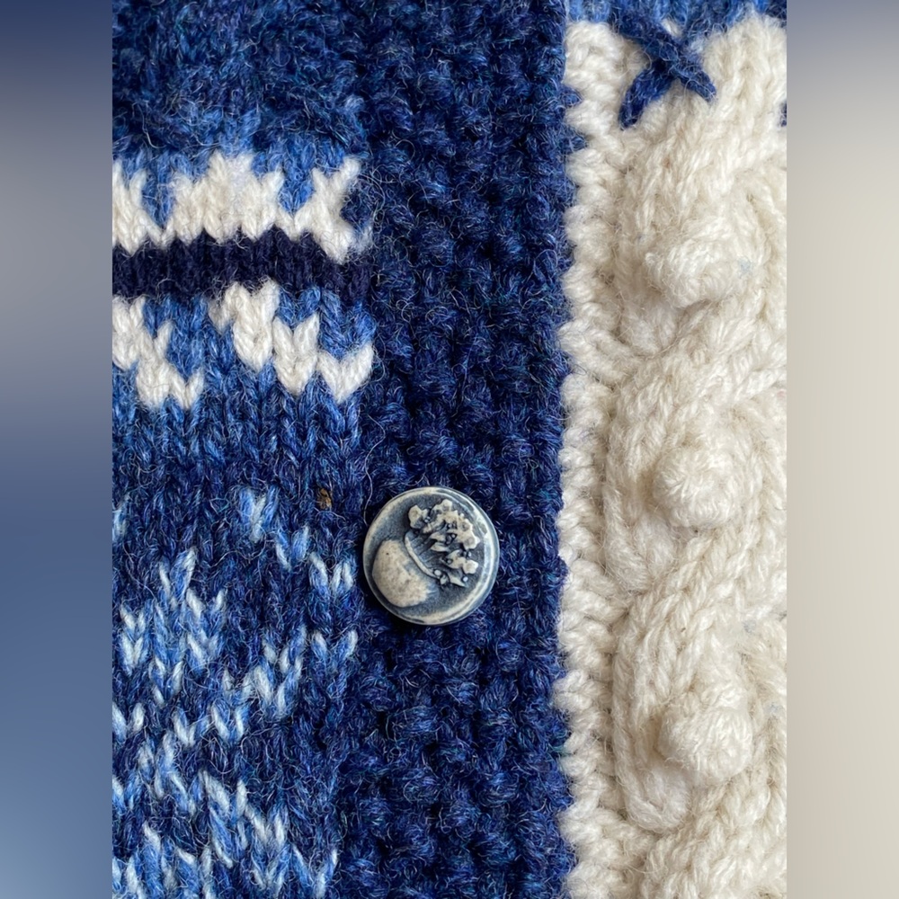 Vintage Jones New York SPORT Women Hand Knit Sweater Sz L Blue White 100% Wool - Picture 4 of 14